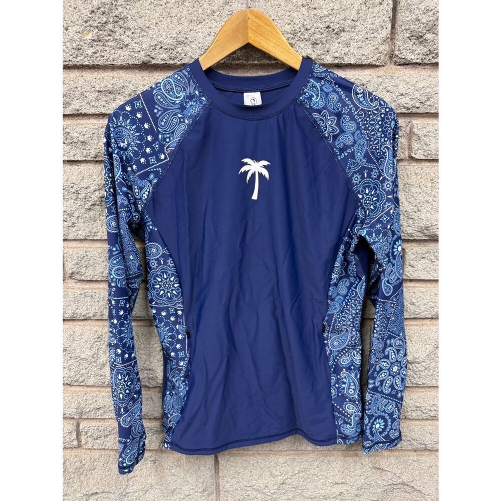 Halcurt Navy Palm-Print Long Sleeve Rash Guard